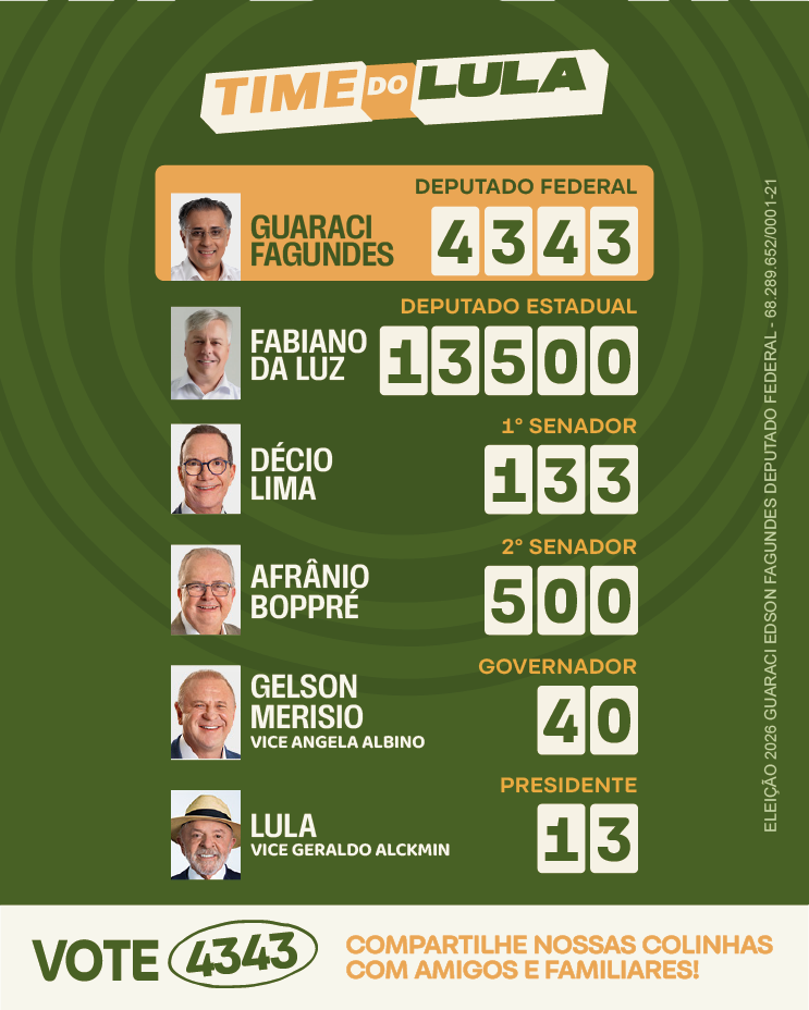 Card: Guaraci é do PV, 4343 para Deputado Federal